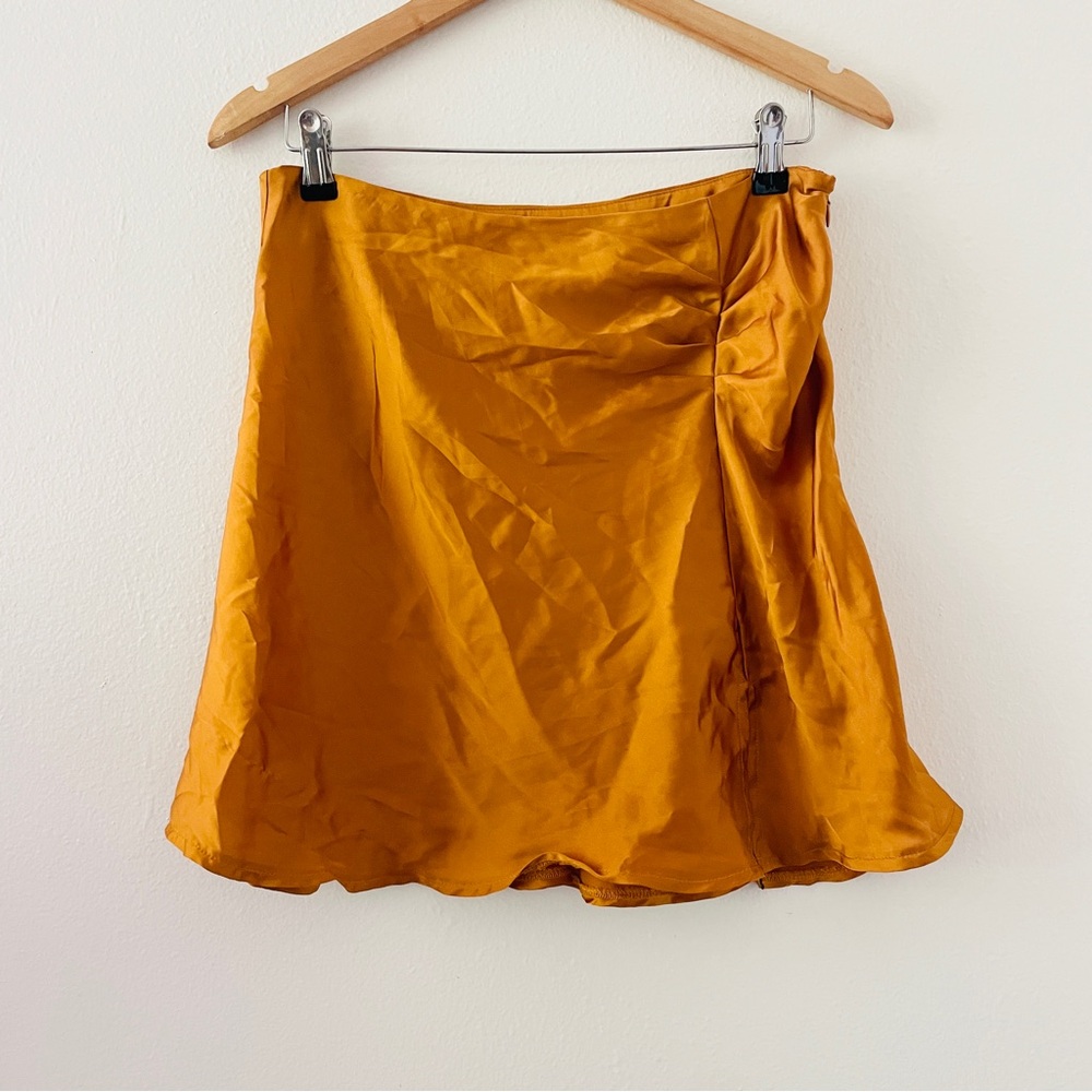 Free People Jessie Satin Ruched Mini Skirt Gold